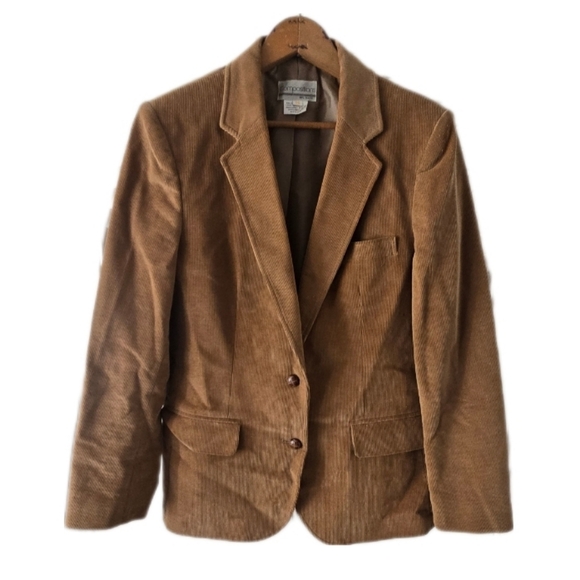 Vintage 80s Brown Corduroy Blazer 14 - Picture 2 of 9